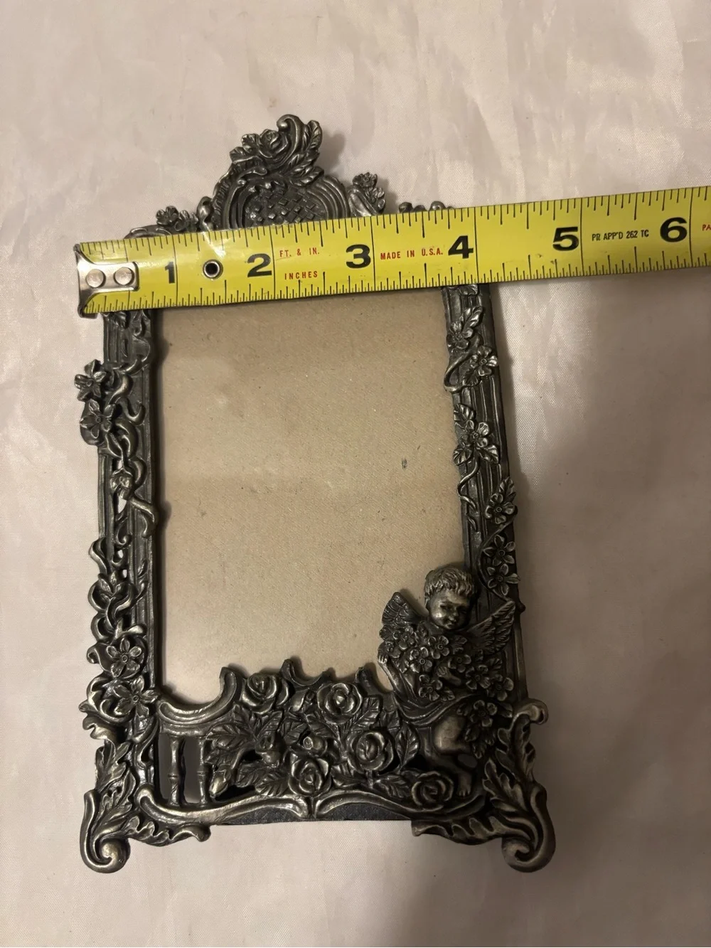 Ornate Silver-Tone Cherub Picture Frame - Decorative Home Accent